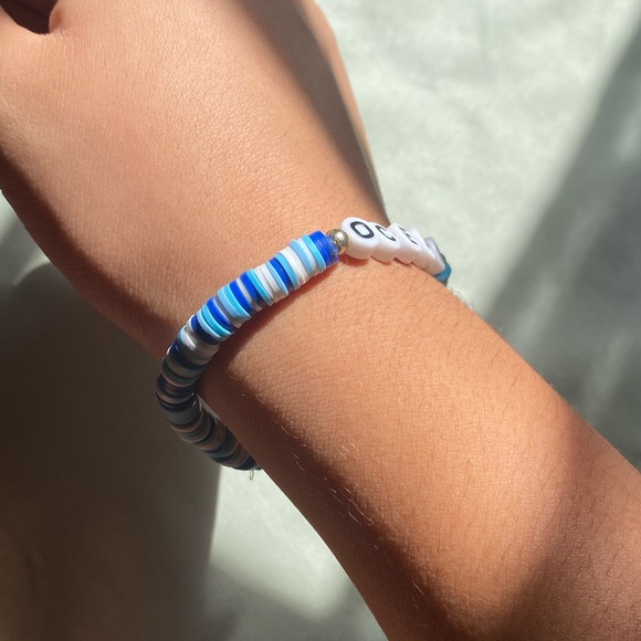 ❤️‍🔥BOGO FREE NEW handmade ocean pastel beachy blue beaded bracelet set flower - Picture 5 of 5